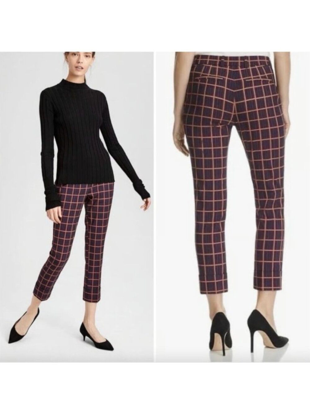 THEORY Crop Cuff York Plaid Pants 2 Purple